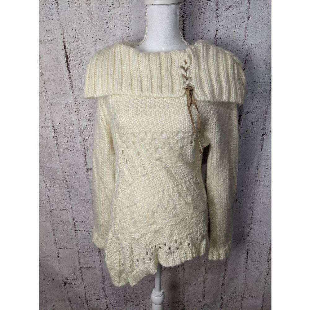 RinaScimento Cream Soft Mohair Blend‎ Cowl Neck Knit Asymmetrical Sweater Size S